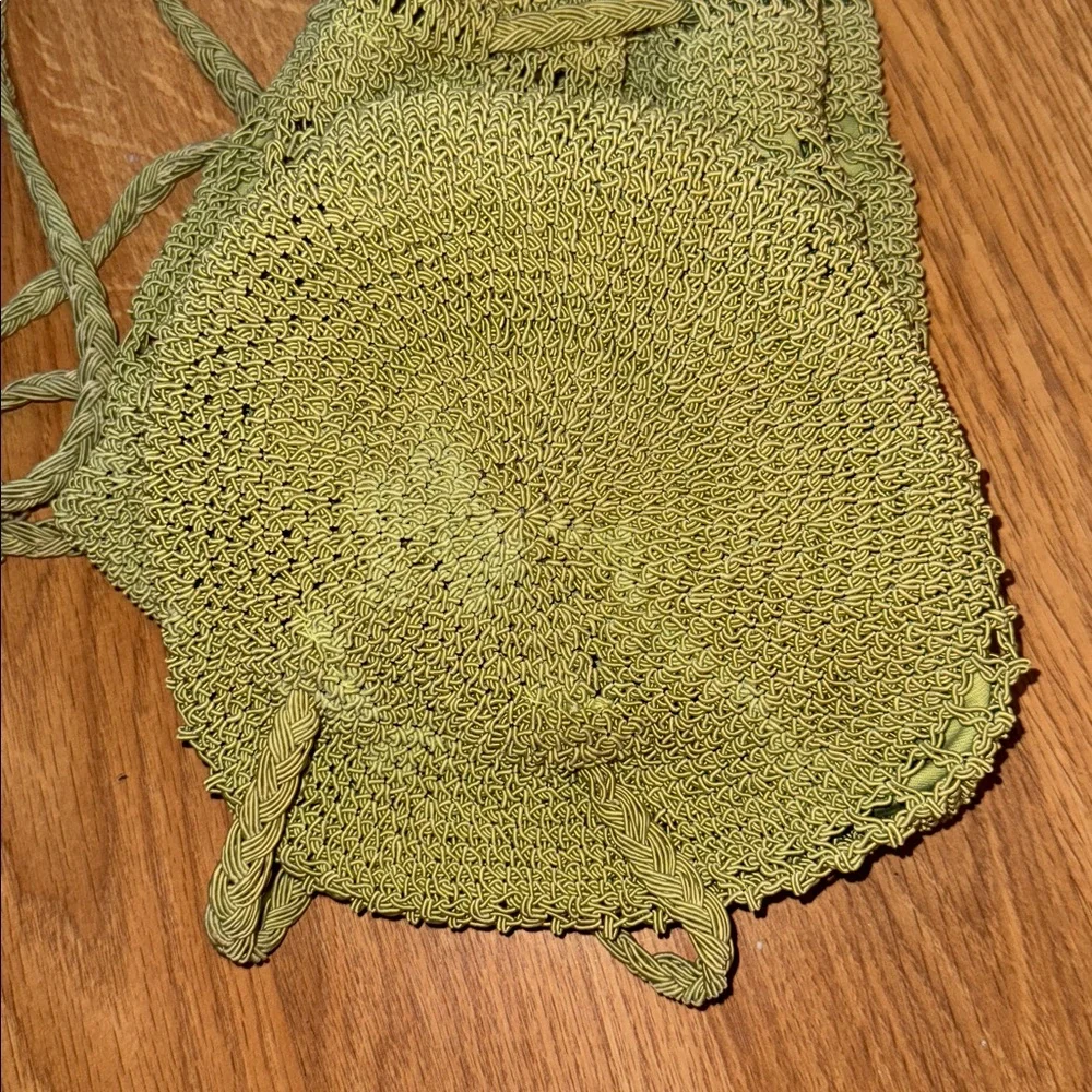 VTG 90’s Y2K Drawstring Backpack Purse Summer Crochet Carlo D'Santi Lime Green